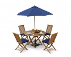 Suffolk Teak Round Folding Table and 4 Chairs Set - Outdoor Patio Teak Dining Set