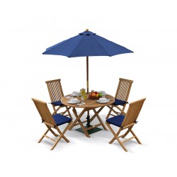 Suffolk Teak Round Folding Table and 4 Chairs Set - Outdoor Patio Teak Dining Set