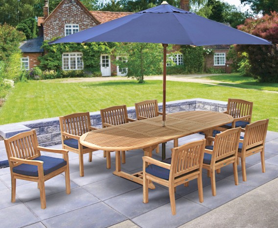 Teak Garden Extendable Dining Set With 8 Armchairs - Teak Patio Dining Set For 8