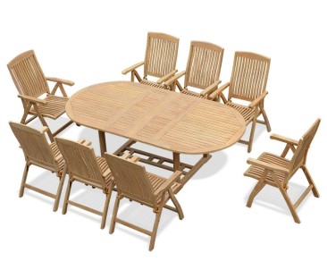 Bali 8 Seater Extending Garden Table and Reclining Chairs Set