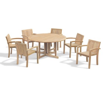 Berrington Drop Leaf Garden Table 1.5m and 6 Monaco Stacking Chairs