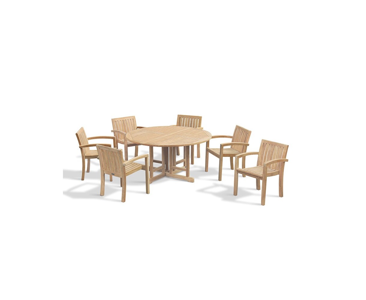 Berrington Drop Leaf Garden Table 1.5m and 6 Monaco Stacking Chairs