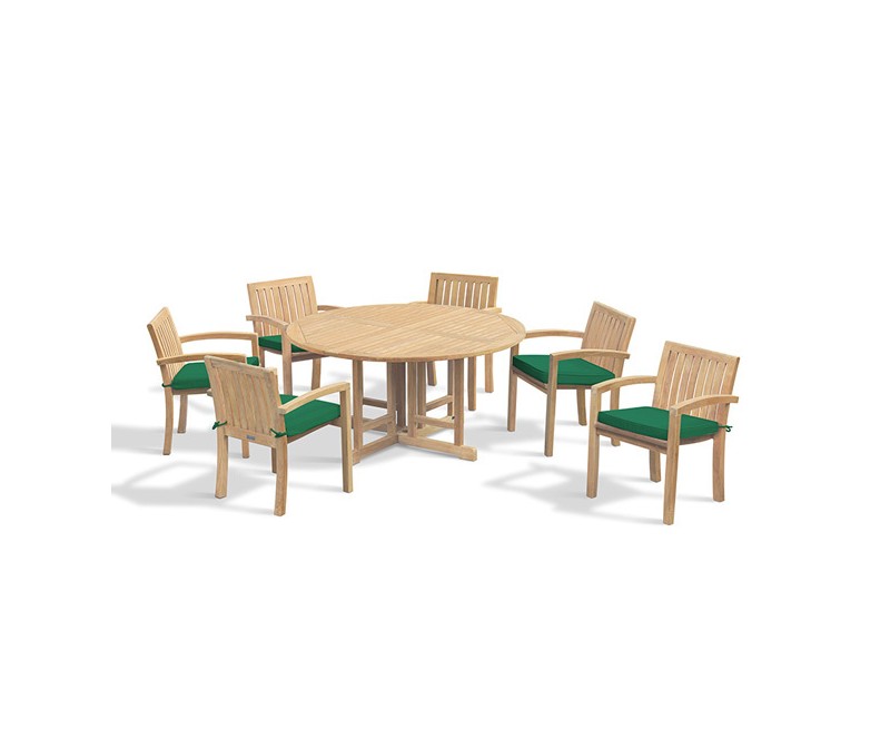 Berrington Drop Leaf Garden Table 1.5m and 6 Monaco Stacking Chairs