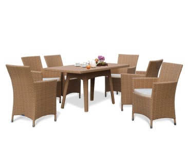 Riviera 6 Seater Rattan Garden Dining Set with Rectangular Table 1.6m & Chairs