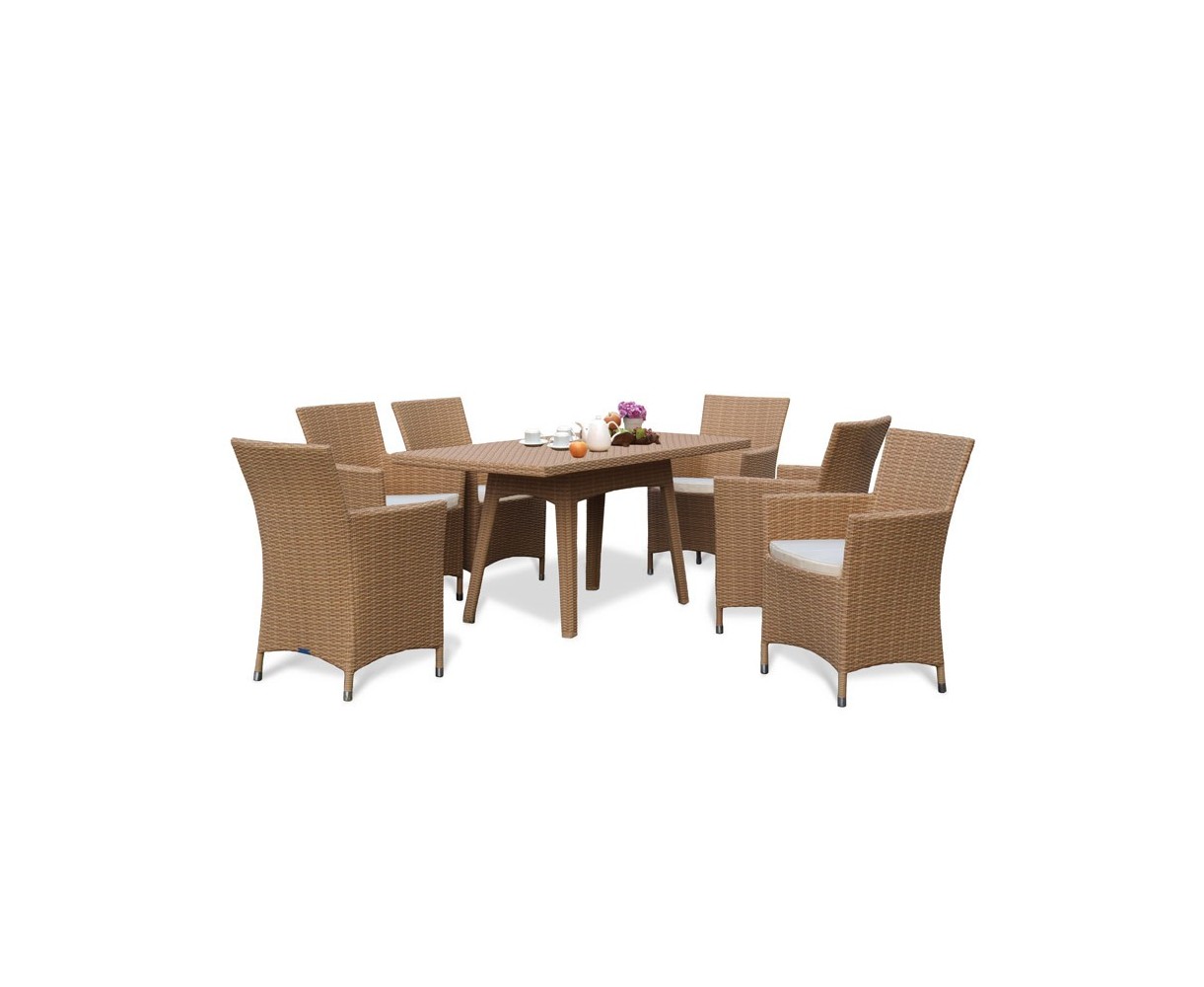 Riviera 6 Seater Rattan Garden Dining Set with Rectangular Table 1.6m & Chairs