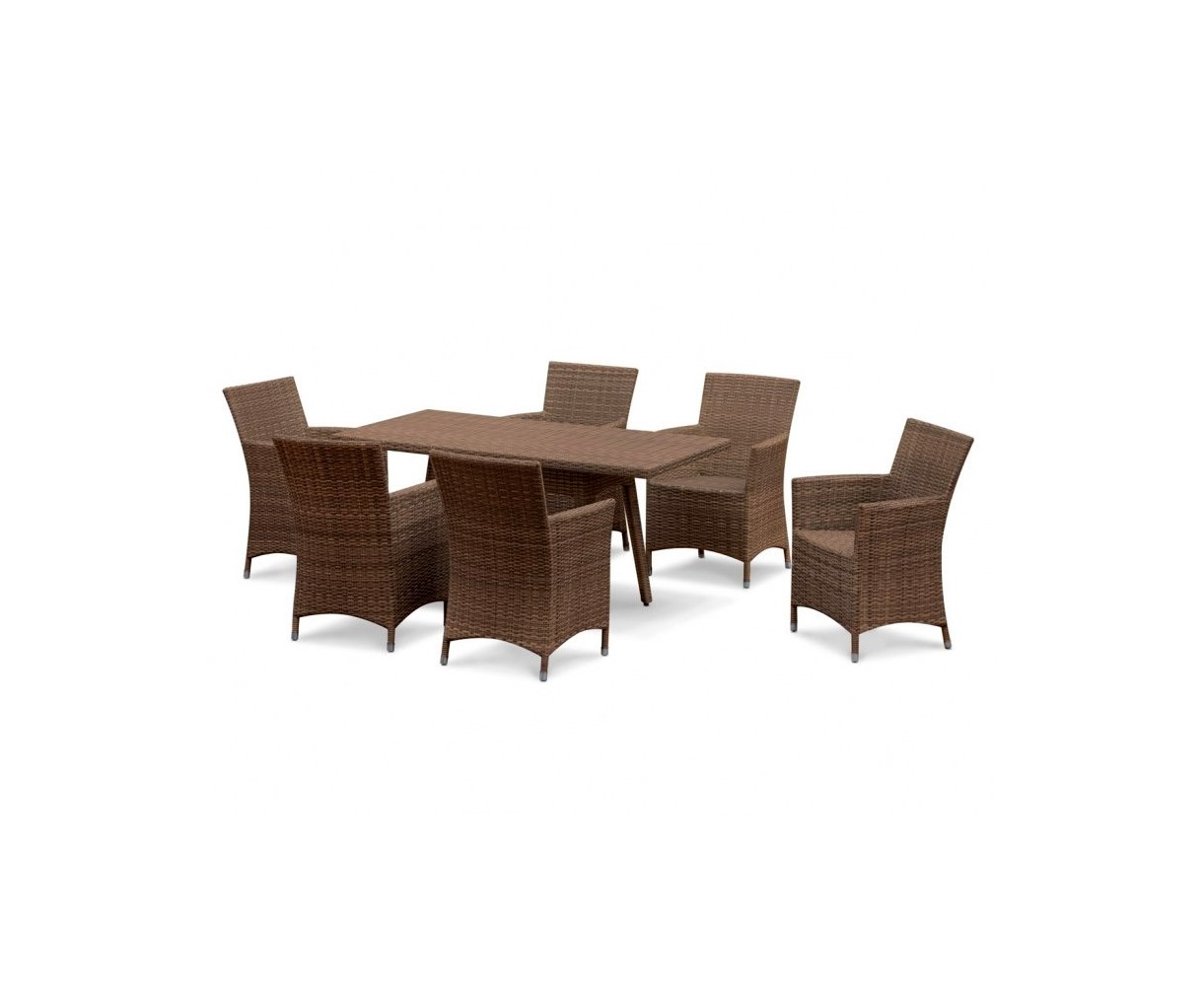 Riviera 6 Seater Rattan Garden Dining Set with Rectangular Table 1.6m & Chairs