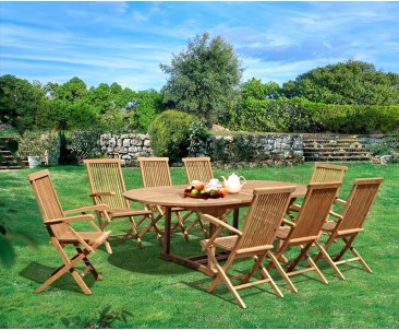 Ashdown Teak Extending Table and 8 Chairs Set - 