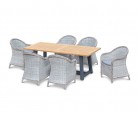 Teak Rectangular Trestle Table 2m and 6 Eaton Rattan Armchairs