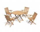 Suffolk Folding Teak Round Table 1m and 4 Chester Low Back Armchairs
