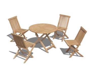 Suffolk Round Teak Table 1m and 4 Chester Folding Chairs Set