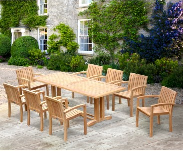 Cadogan 8 Seater Rectangular Dining Table 2.25m & Monaco Stacking Chairs