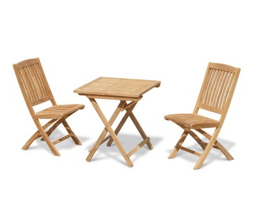 Rimini Folding Teak Square Table 0.7m and 2 Bali Side Chairs