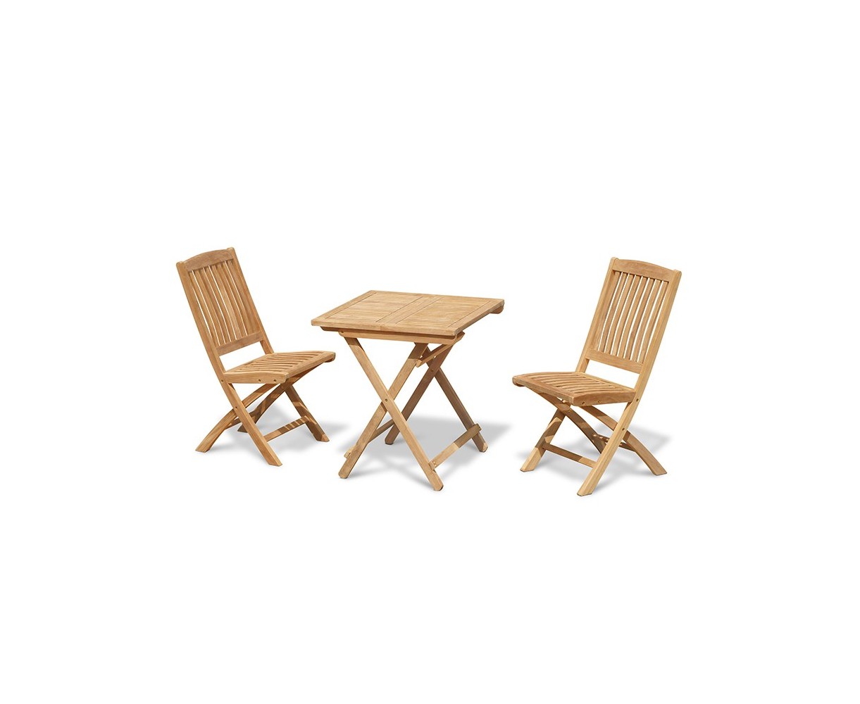 Rimini Folding Teak Square Table 0.7m and 2 Bali Side Chairs