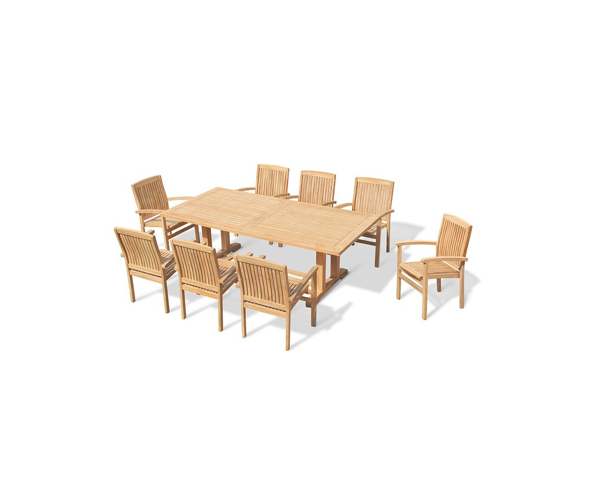 Cadogan 8 Seater Teak Pedestal Table 2.25m & Bali Stacking Chairs