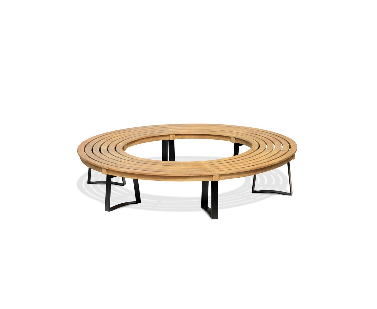 Teak Circular Tree Seat, Round Tree Bench, Backless, Metal Legs