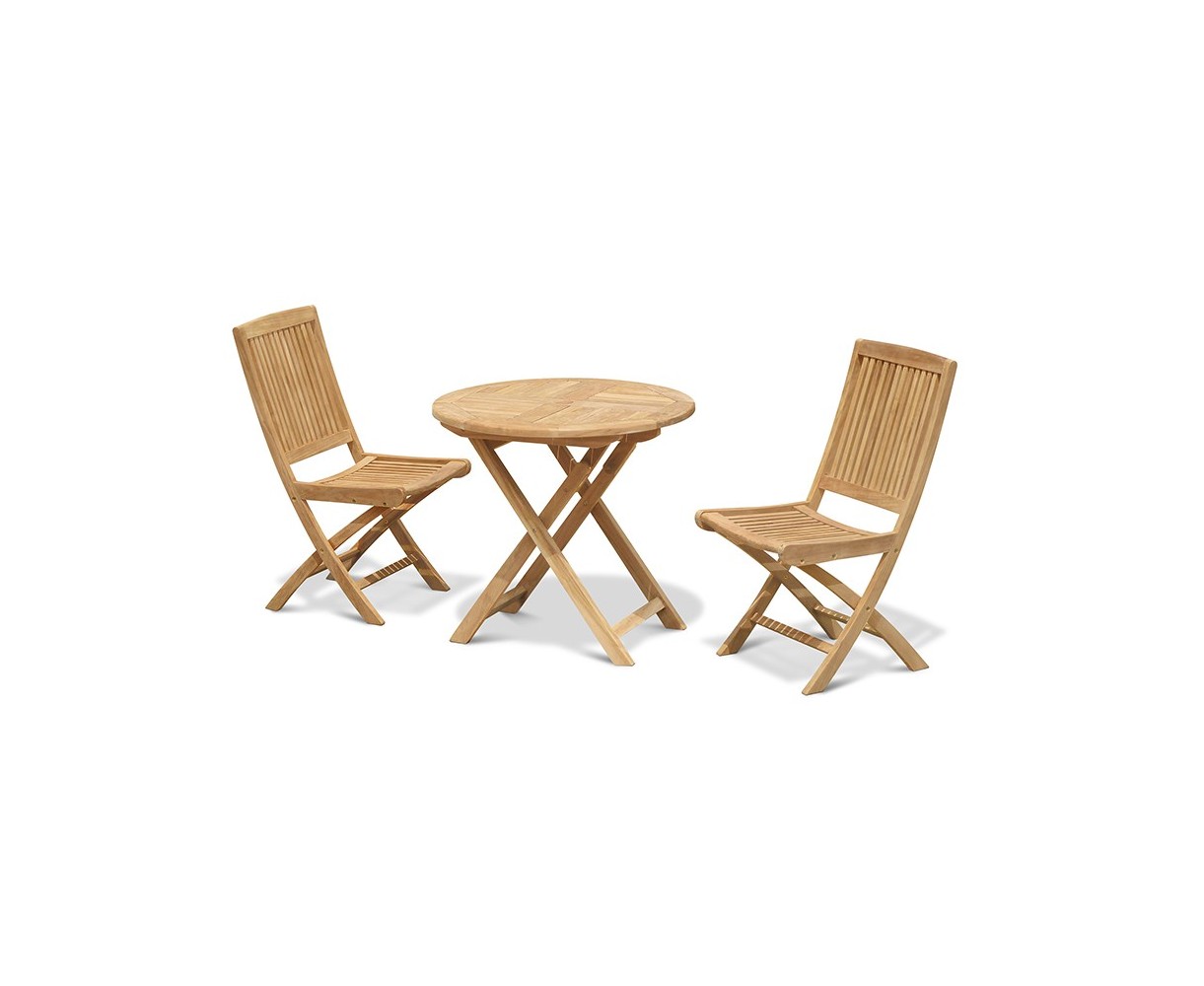 Suffolk 2 Seater Teak Round Garden Table and Rimini Folding Chairs Set