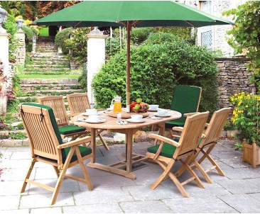 Deluxe Brompton Teak Dining Table and Bali Folding & Reclining Chairs Set - Armchairs