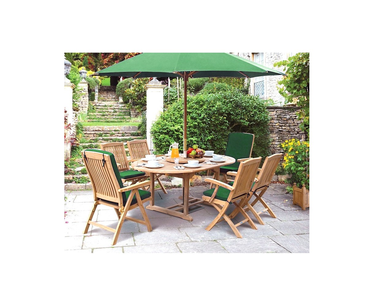 Deluxe Brompton Teak Dining Table and Bali Folding & Reclining Chairs Set