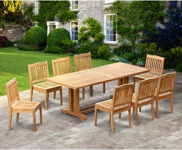 Cadogan Outdoor Pedestal Table 2.25m & 8 Hilgrove Stacking Chairs