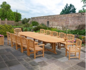 Hilgrove Large Oval Teak Garden Table and 12 Armchairs Set