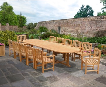 Hilgrove Large Oval Teak Garden Table and 12 Armchairs Set