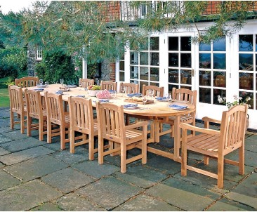 Hilgrove Large Oval Teak Garden Table and 12 Armchairs Set