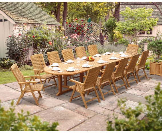 Hilgrove 12 Seater 4m Teak Oval Dining Set with Bali Reclining Chairs