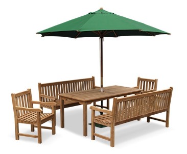 Sandringham Teak Benches, Table and Chairs Set - Fixed Table