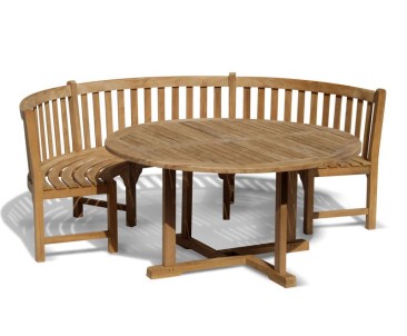 Henley Teak Garden Table and Bench Set - Round Table