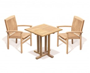 Canfield Square 70cm Table with 2 Bali Stacking Chairs Set