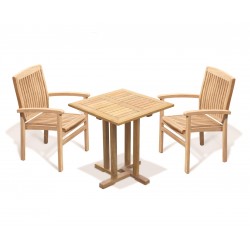 Canfield Square 70cm Table with 2 Bali Stacking Chairs Set