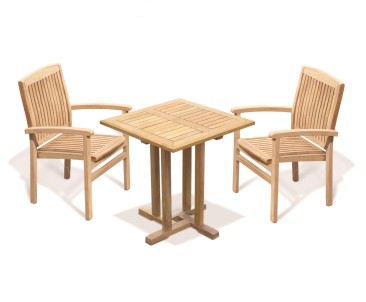 Canfield Square 70cm Table with 2 Bali Stacking Chairs Set