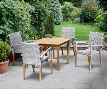 St. Tropez Teak and Rattan Table and Chairs Set - Square Table