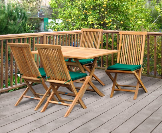 Rimini Rectangular Garden Folding Table and Chairs Set - Outdoor Patio Wooden Dining Set
