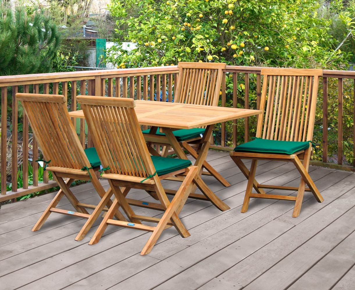 Rimini Rectangular Garden Folding Table and Chairs Set - Outdoor Patio Wooden Dining Set