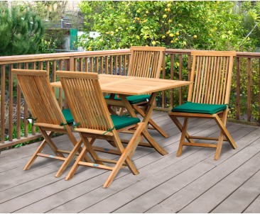 Rimini Rectangular Garden Folding Table and Chairs Set - Outdoor Patio Wooden Dining Set