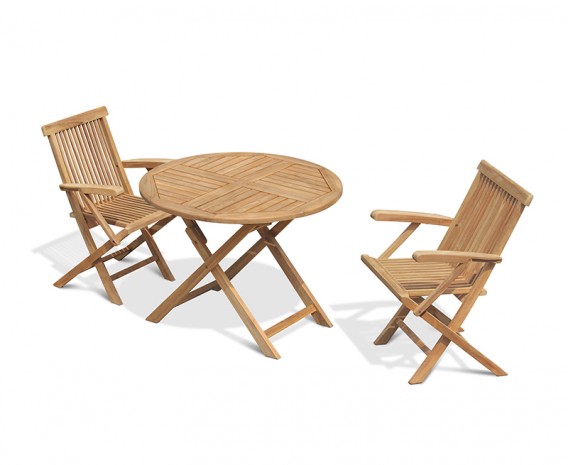 Chester Folding Teak Round Table 1m and 2 Low Back Armchairs