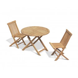 Chester Folding Teak Round Table 1m and 2 Low Back Dining Chairs