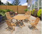 Suffolk Folding Teak Round Table 1m and 4 Chester Low Back Armchairs