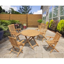 Chester Folding Teak Round Table 1m and 4 Low Back Armchairs