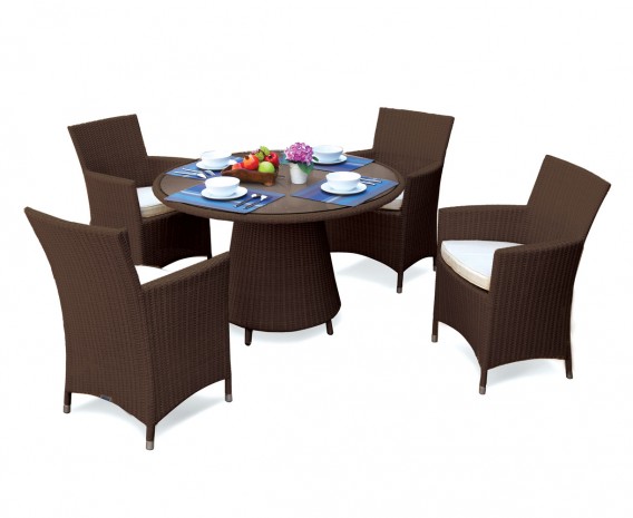 Eclipse Rattan Glass Top Dining Table, Glass Dining Table 4 Chairs Set