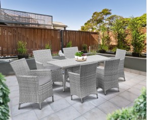 Riviera 6 Seater Rattan Garden Dining Set with Rectangular Table 1.6m & Chairs