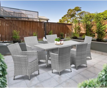 Riviera 6 Seater Rattan Garden Dining Set with Rectangular Table 1.6m & Chairs