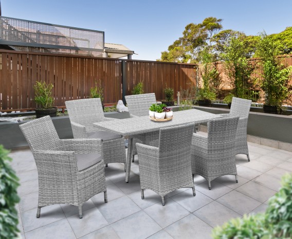 Riviera Rattan Garden Dining Set, Riviera 2 Rattan Garden Chairs And Small Round Dining Table In Grey