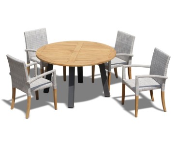 Disk 4 Seater Teak and Metal Dining Set and St. Tropez Stacking Chairs