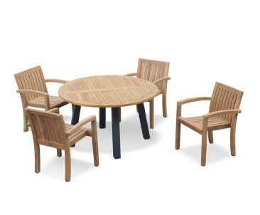 Disk 4 Seater Teak and Metal Dining Set and Monaco Stacking Chairs