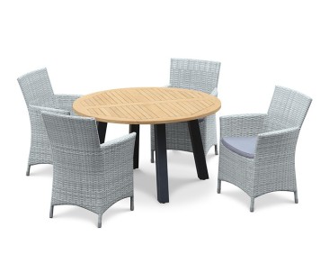 Disk 4 Seater Teak and Metal Dining Set and Riviera Armchairs