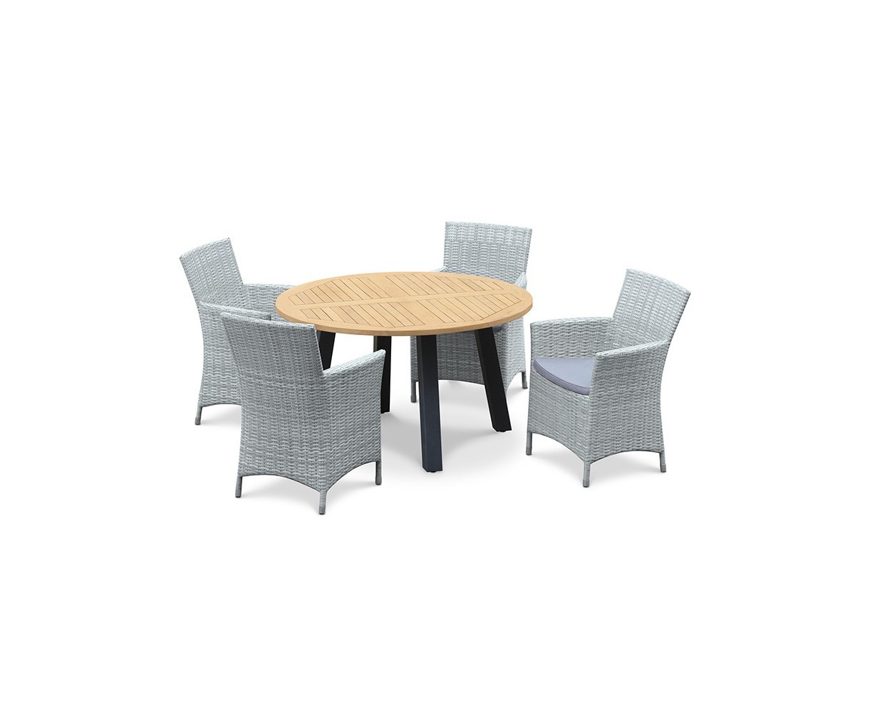 Disk 4 Seater Teak and Metal Dining Set and Riviera Armchairs