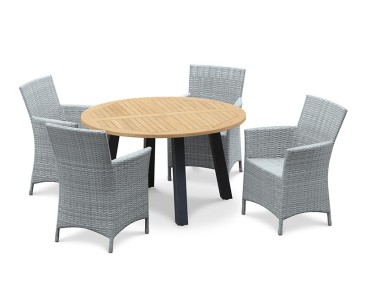 Disk 4 Seater Teak and Metal Dining Set and Riviera Armchairs