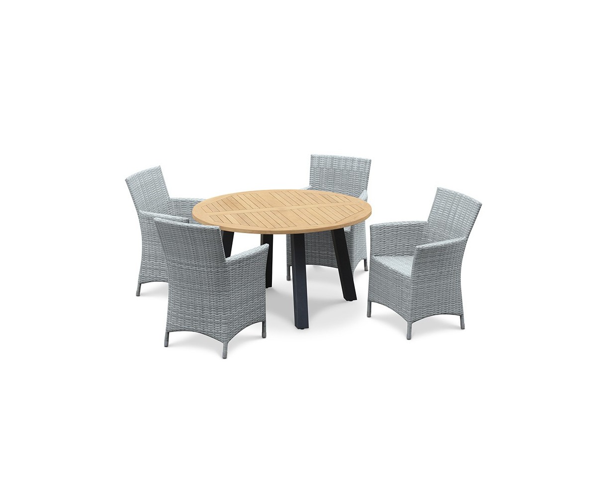Disk 4 Seater Teak and Metal Dining Set and Riviera Armchairs